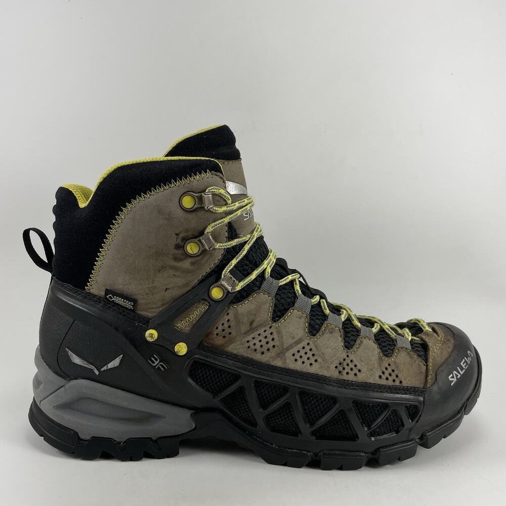 Salewa Alp Flow Mid GTX Mens Size 10 Smoke/Yellow Gore-Tex Hiking Trekking Boots